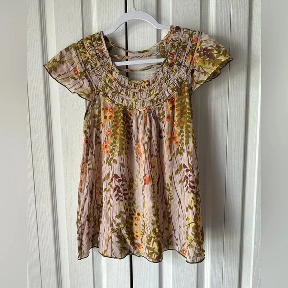 Free People cottagecore Butterfly Sleeve loose fit sheer top size XS ruffle - Picture 1 of 6